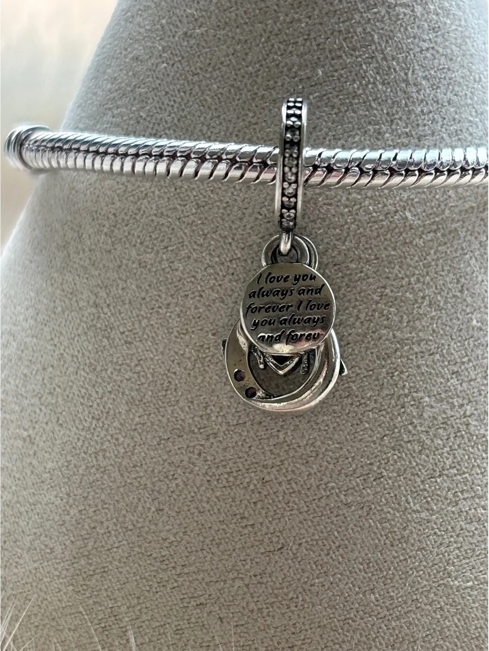 Pandora Love That Lasts Forever Charm with Pink Stones and Heart Pendant